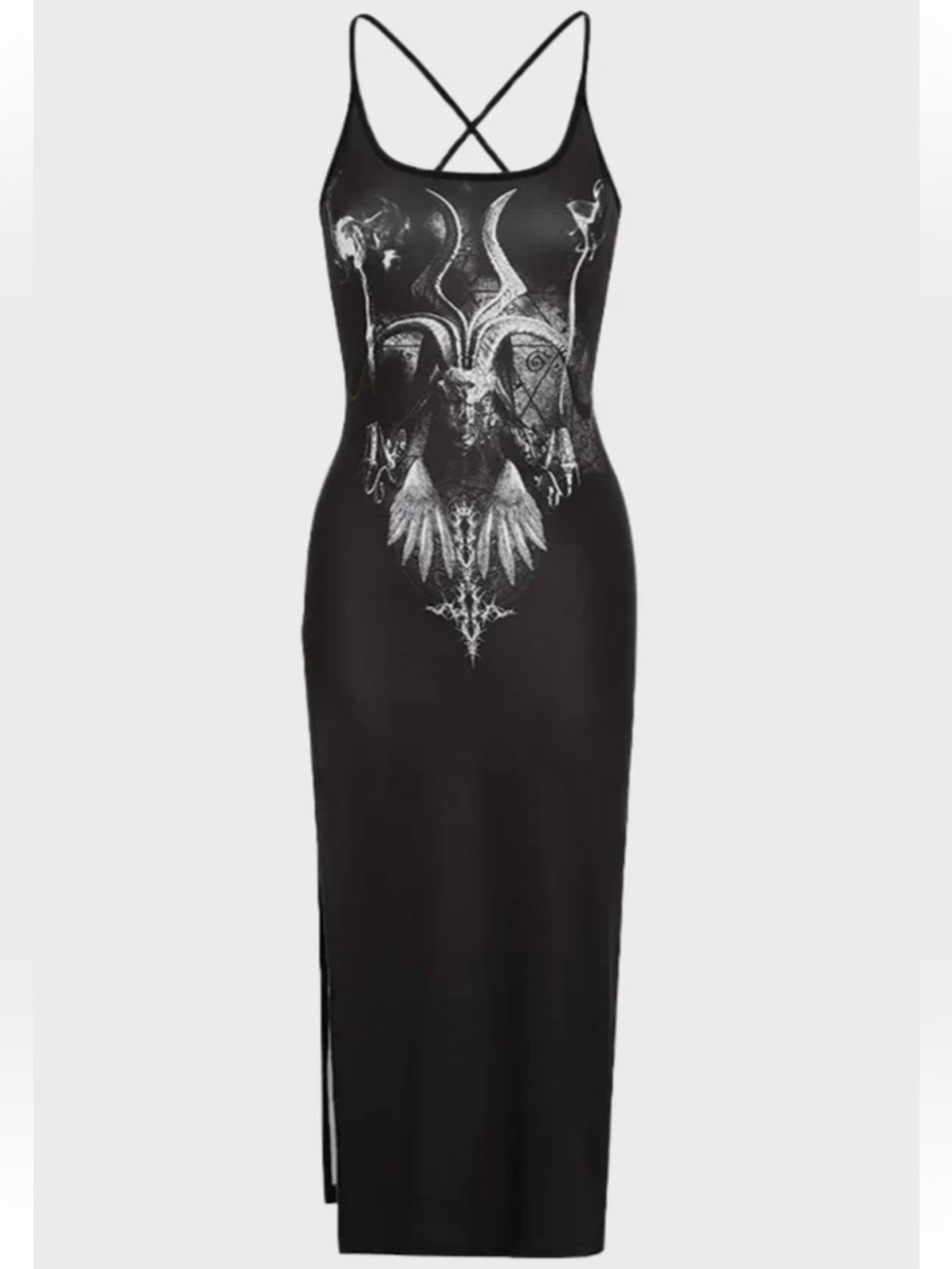 NWT Cape Clique Magic Sheep Totem Print High Slit Dress Goth Alternative Med